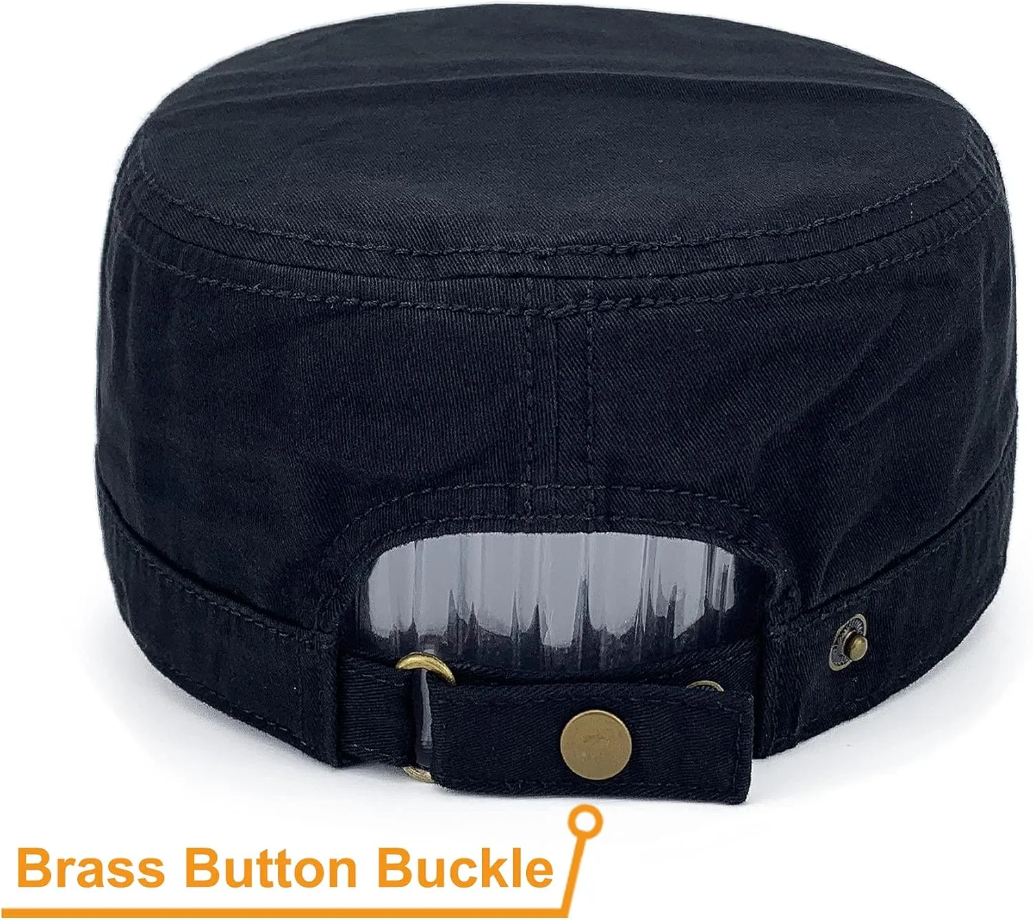 Men Women Soft Washed Cotton Adjustable Flat Top Military Army Hat Cadet Cap Zip Studs Embroidery Patch