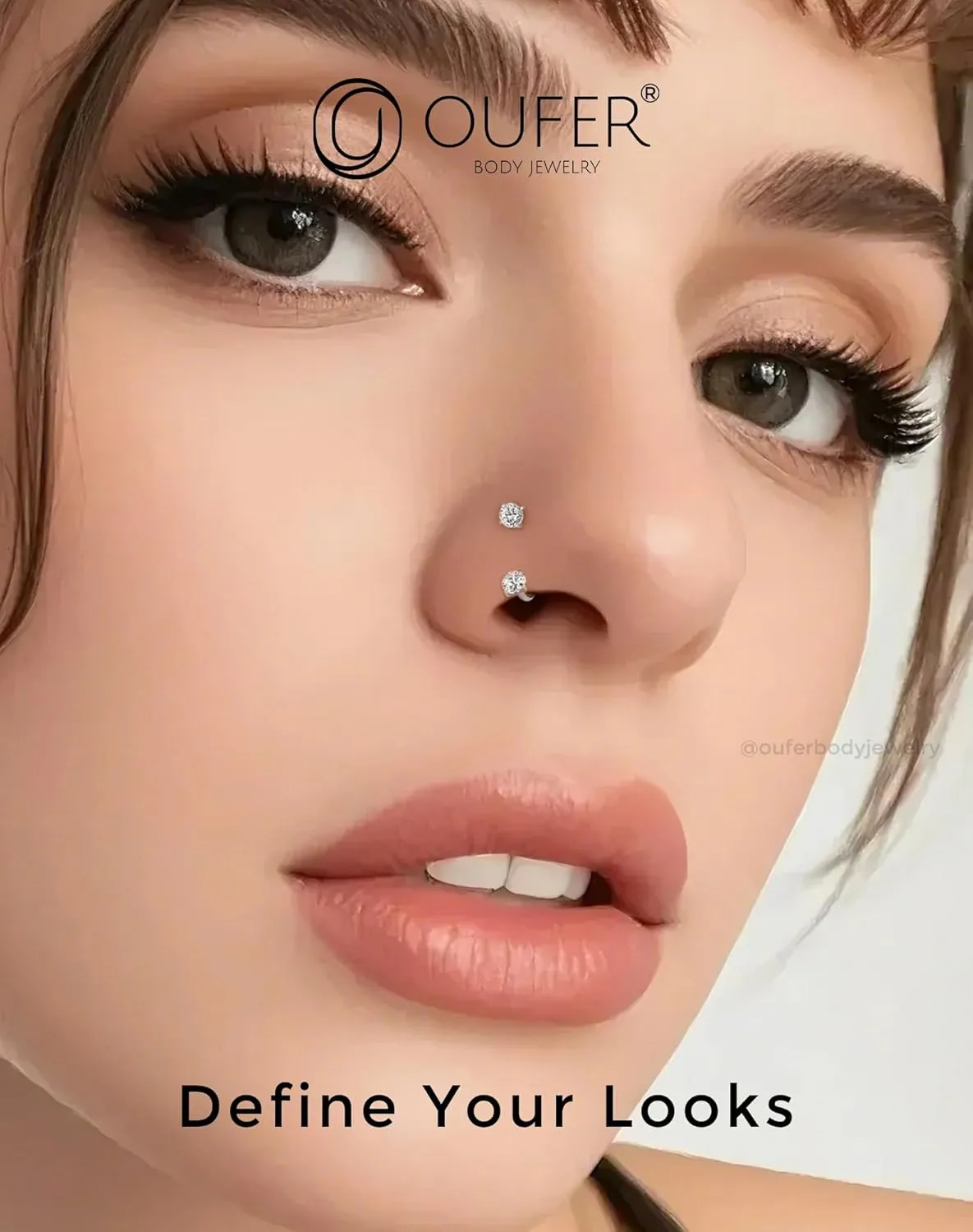 OUFER 2PCS 316L Surgical Steel Horseshoe Nose Rings Hoops, 20G Push Pin Threadless Nose Rings For Women Men, Double Crystal Horseshoe Septum Lip Eyebrow Helix Daith Ear Piercing Jewelry-7mm and 8mm