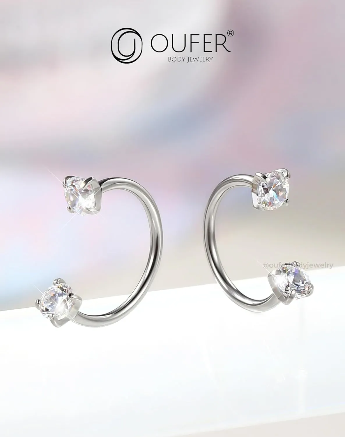 OUFER 2PCS 316L Surgical Steel Horseshoe Nose Rings Hoops, 20G Push Pin Threadless Nose Rings For Women Men, Double Crystal Horseshoe Septum Lip Eyebrow Helix Daith Ear Piercing Jewelry-7mm and 8mm