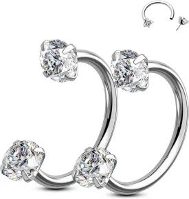OUFER 2PCS 316L Surgical Steel Horseshoe Nose Rings Hoops, 20G Push Pin Threadless Nose Rings For Women Men, Double Crystal Horseshoe Septum Lip Eyebrow Helix Daith Ear Piercing Jewelry-7mm and 8mm