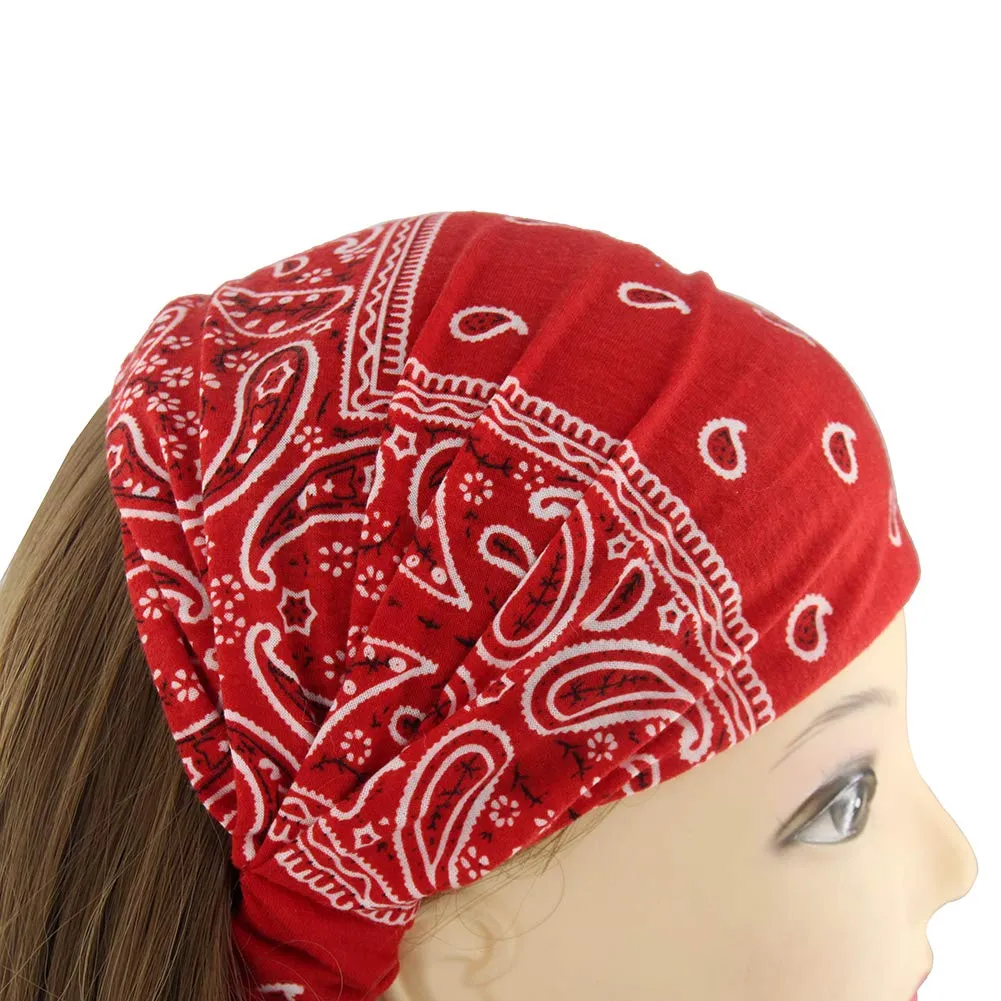 Paisley Bandana Headband for Women with Elastic Yoga Headband Outdoor Hairband Adjustable Turban Headwrap,Pack of 6
