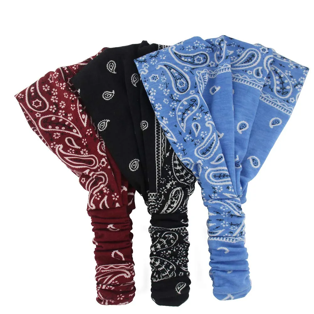 Paisley Bandana Headband for Women with Elastic Yoga Headband Outdoor Hairband Adjustable Turban Headwrap,Pack of 6