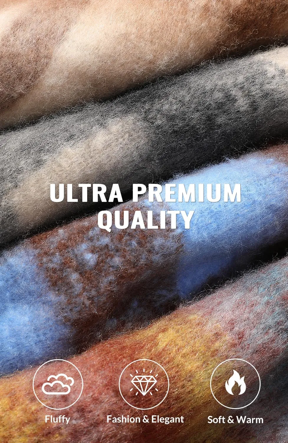 Passionbility Women's Winter Scarfs, Mohair Vintage Scarf for Women and Men, Large Chunky Scarf Cashmere Feel Blanket Wrap