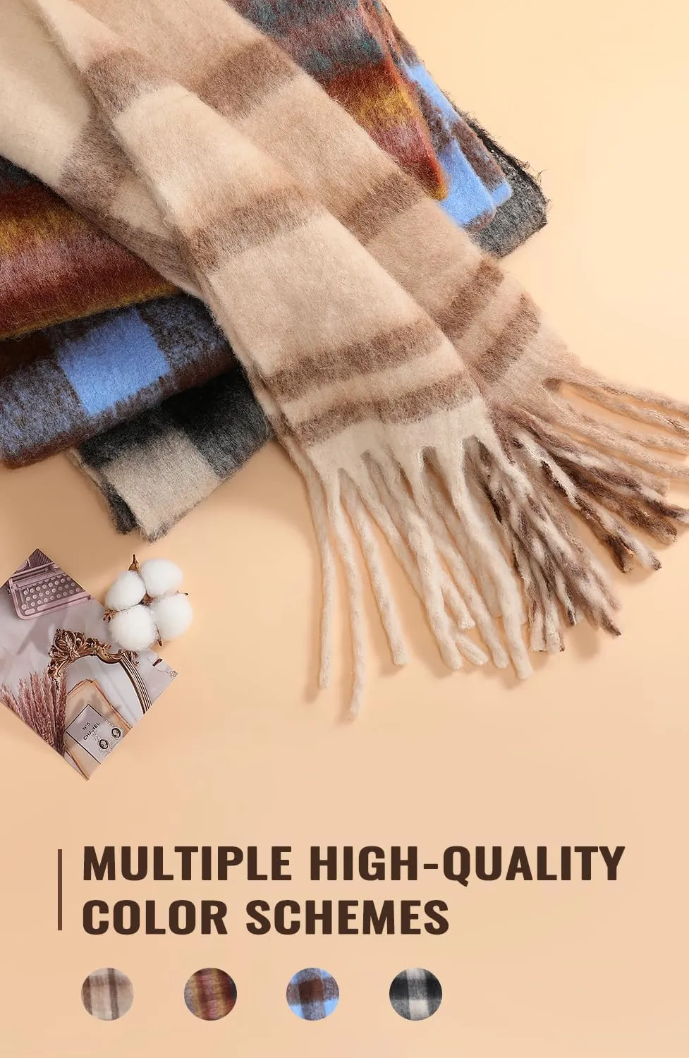 Passionbility Women's Winter Scarfs, Mohair Vintage Scarf for Women and Men, Large Chunky Scarf Cashmere Feel Blanket Wrap