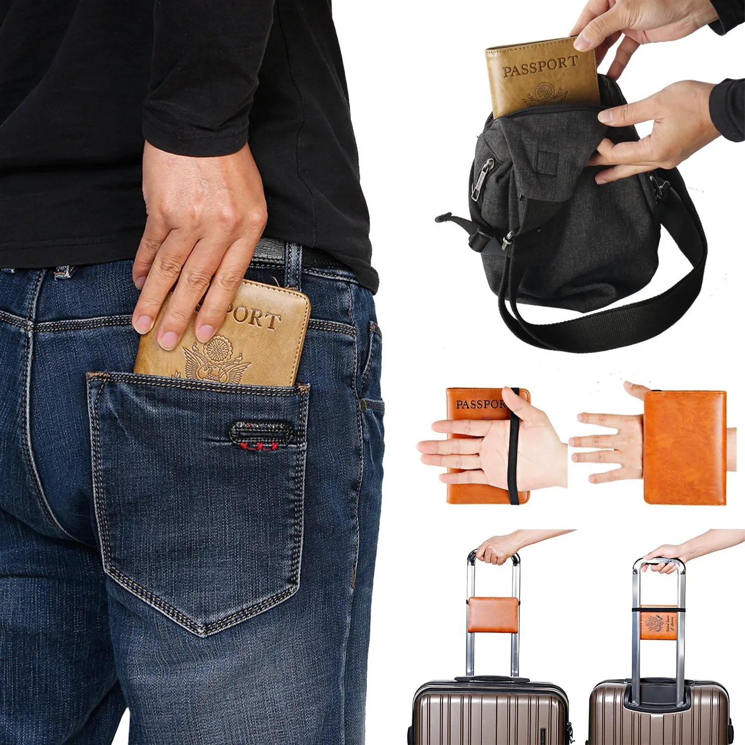 Passport Holder Cover Wallet Travel Essentials RFID Blocking Leather Card Case International Must Haves Travel Accessories for Women Men(101#Black)