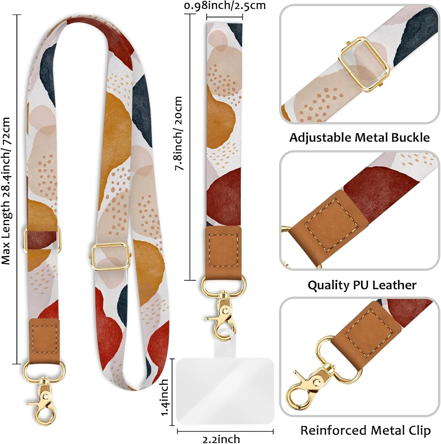 Phone Lanyard Crossbody Wrist Strap, Boho Abstract Art Cell Phone Lanyards for Around the Neck Wristlet Shoulder, Adjustable Cute Strap for Car Keys Keychain Wallet ID Badge