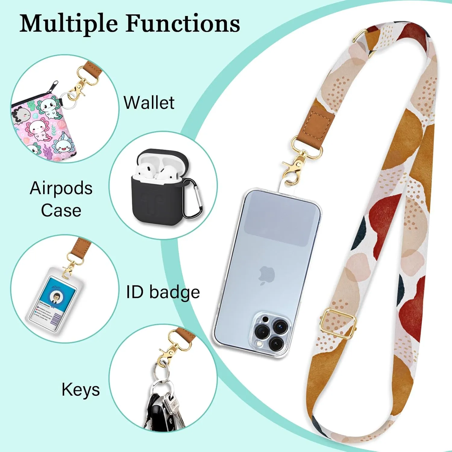 Phone Lanyard Crossbody Wrist Strap, Boho Abstract Art Cell Phone Lanyards for Around the Neck Wristlet Shoulder, Adjustable Cute Strap for Car Keys Keychain Wallet ID Badge