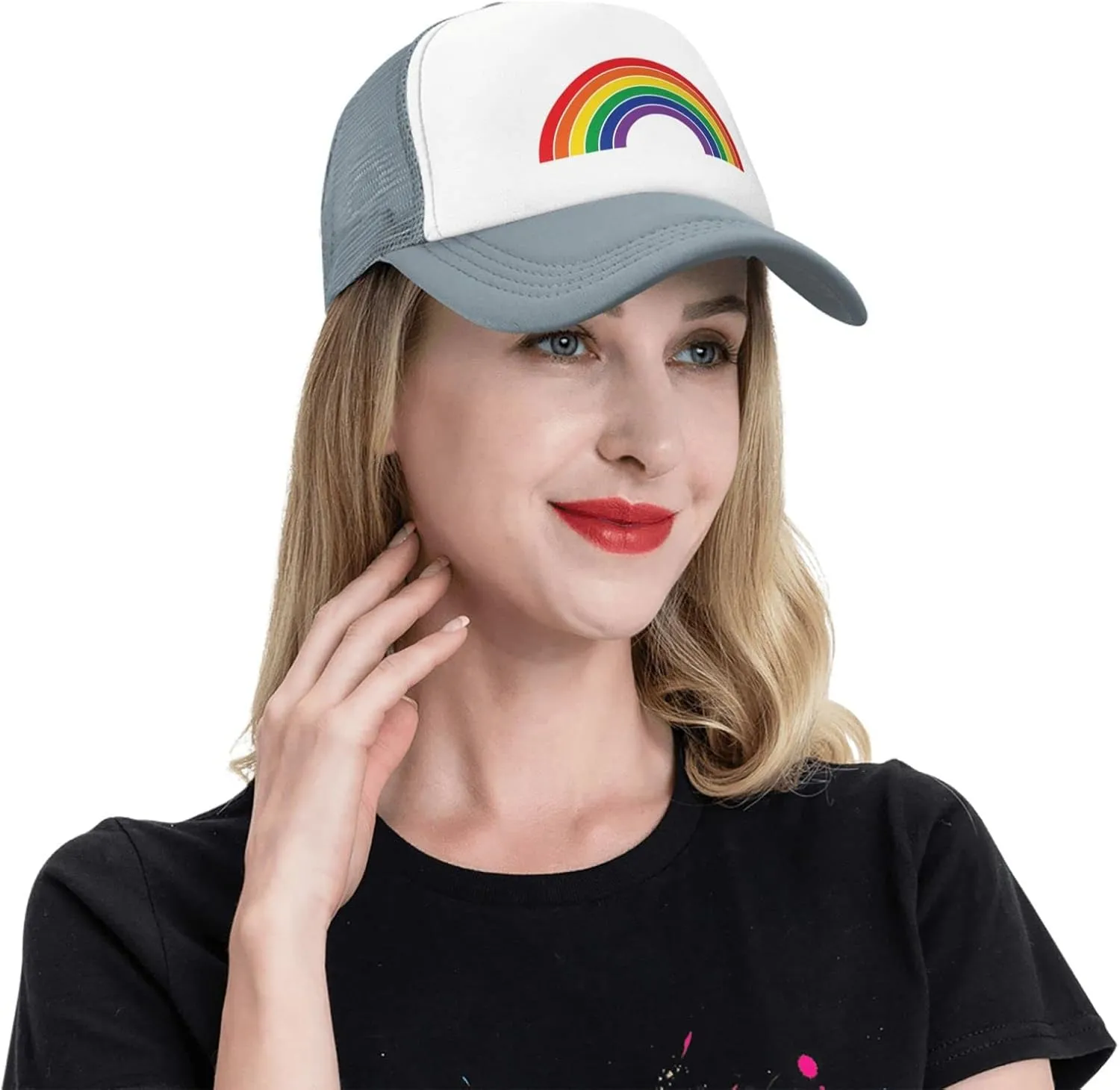 Pride Rainbow Trucker Hat for Men Women, Lesbian Gay Bisexual Transgender LGBT Baseball Cap Mesh Caps