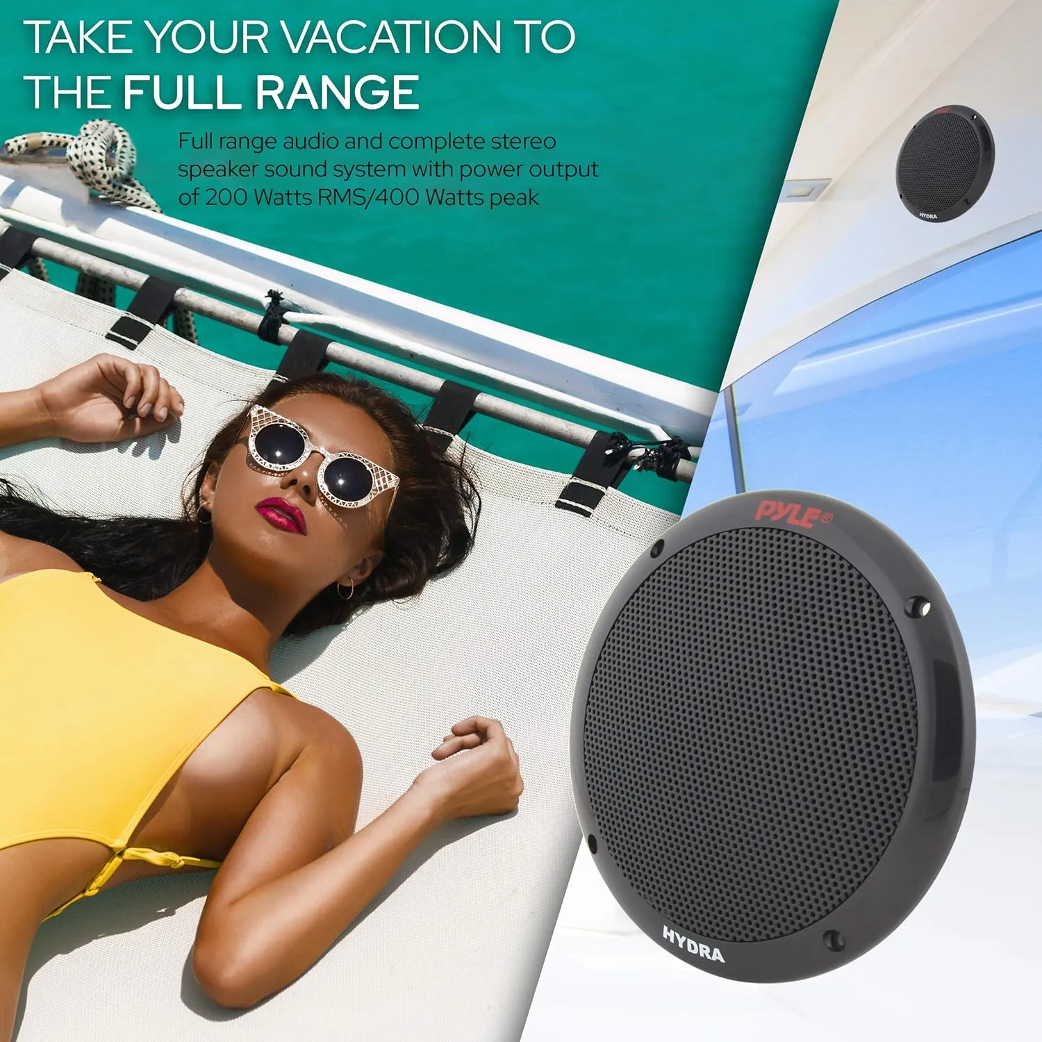 Pyle 6.5 Inch Dual Marine Speakers - 2 Way Waterproof and Weather Resistant Outdoor Audio Stereo Sound System with 400 Watt Power, Polypropylene Cone and Butyl Rubber Surround-1 Pair-PLMR605W (Black)