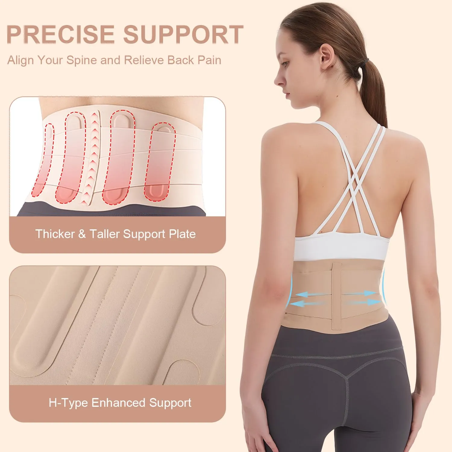 RANDY SUN Ultra Thin Back Brace, Women Lower Waist Support Belt Compression Wrap Under Clothes Adjustable Lower Lumbar Support Lightweight, XX-large