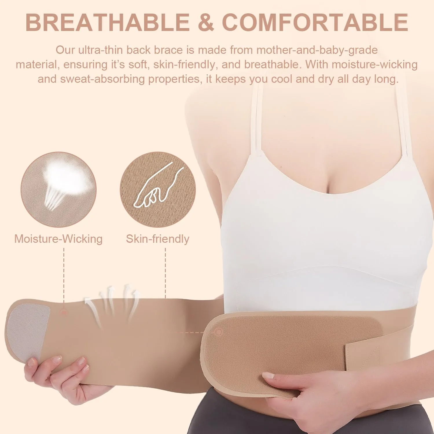 RANDY SUN Ultra Thin Back Brace, Women Lower Waist Support Belt Compression Wrap Under Clothes Adjustable Lower Lumbar Support Lightweight, XX-large