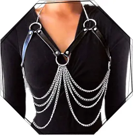 REETAN Chest Harness Body Chain Fashion Goth Leather Rave Belt for Women