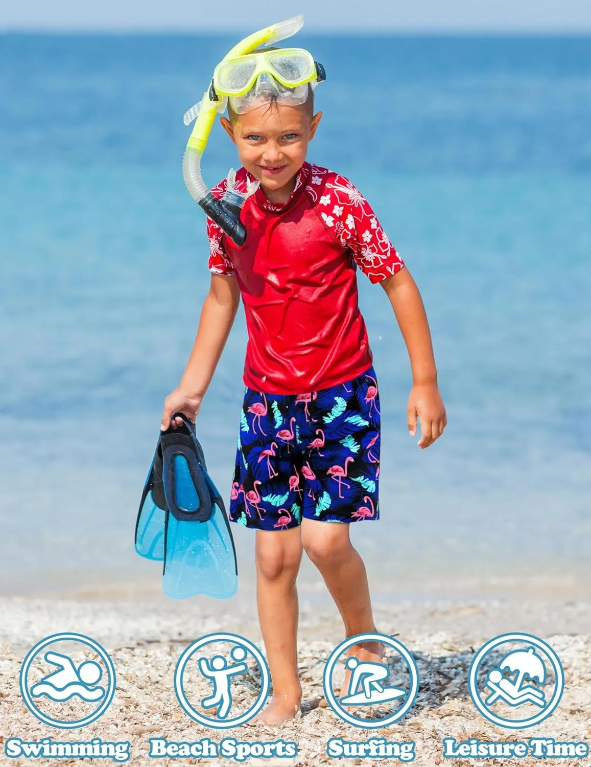 Sarfel Boys Swim Trunks with Compression Liner Kids Swimsuits Boys Bathing Suit Kids Board Shorts Teen Boy Quick Dry Shorts