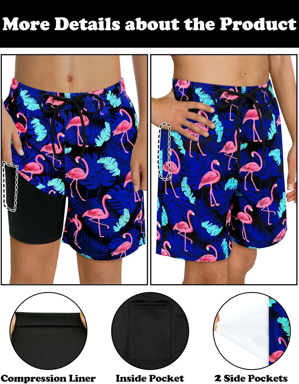 Sarfel Boys Swim Trunks with Compression Liner Kids Swimsuits Boys Bathing Suit Kids Board Shorts Teen Boy Quick Dry Shorts