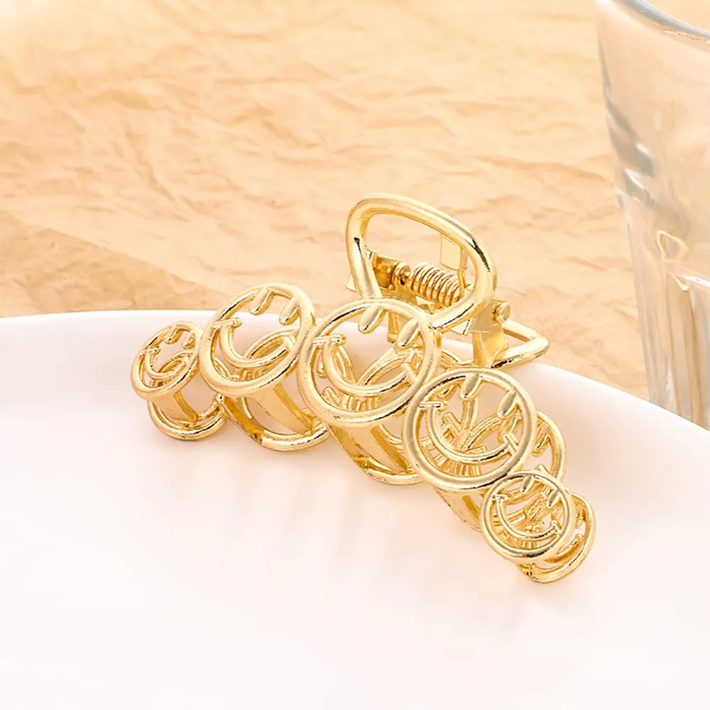 Smiley Face Metal Hair Claw Clips for Women and Girls, Hairpins Non-Slip Hair Clip Thick Hair 2PCS, Smiley Barrettes Prom Hair Accessories Set