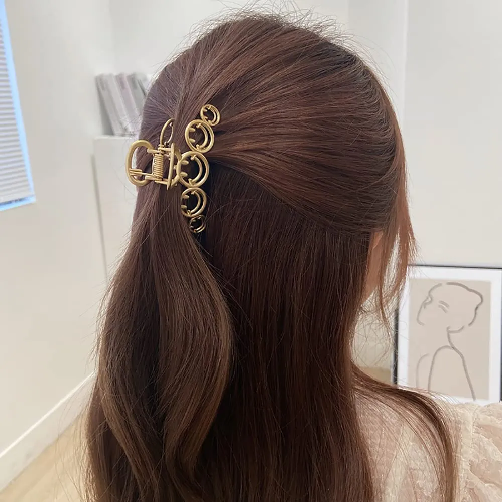 Smiley Face Metal Hair Claw Clips for Women and Girls, Hairpins Non-Slip Hair Clip Thick Hair 2PCS, Smiley Barrettes Prom Hair Accessories Set