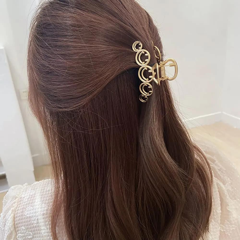 Smiley Face Metal Hair Claw Clips for Women and Girls, Hairpins Non-Slip Hair Clip Thick Hair 2PCS, Smiley Barrettes Prom Hair Accessories Set