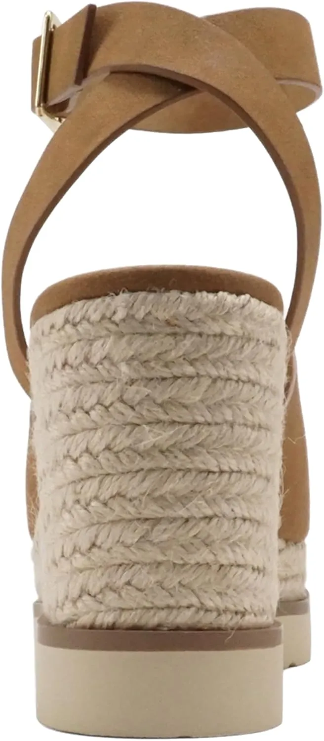 Soda Stella ~ Women Square Peep Toe Single Band Platform Espadrille Wedge Sandals with Adjustable Ankle Strap