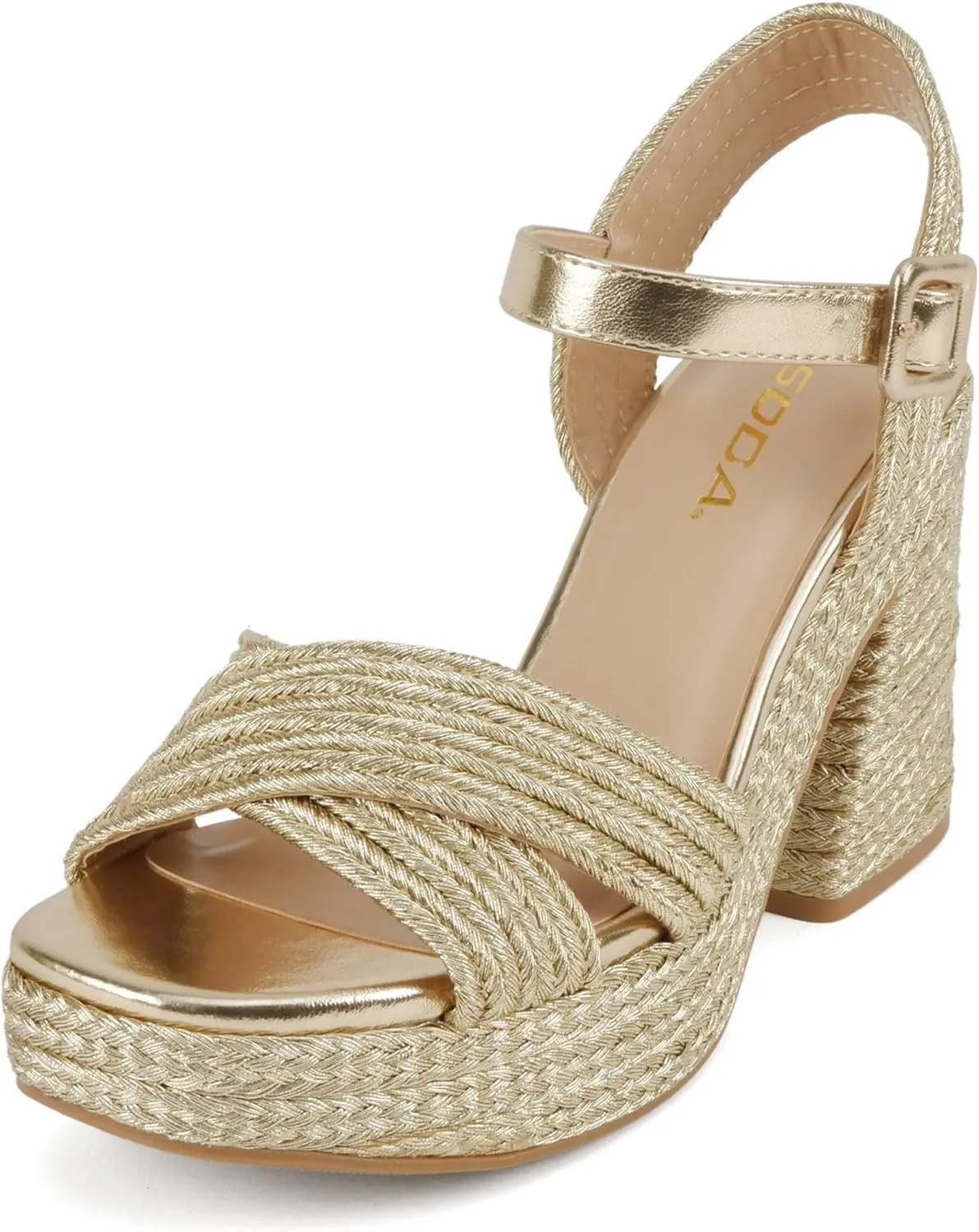 Soda Yara ~ Square Open Toe Crisscross Band Ankle Strap High Heel Sandal