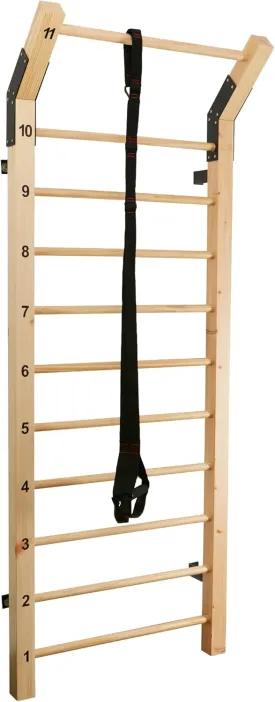 Swedish Ladder Wood Stall Bar  Physical Therapy & Gymnastics Ladder w/ 11 Strategic Rods - Ideal for Back Pain Scoliosis Exercise Equipment & Range of Motion