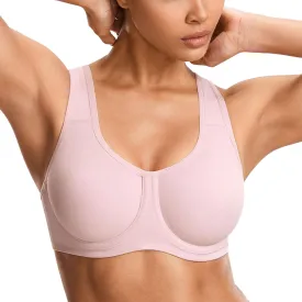 SYROKAN Women's Max Control Underwire Sports Bra High Impact Plus Size with Adjustable Straps Unlined Bra
