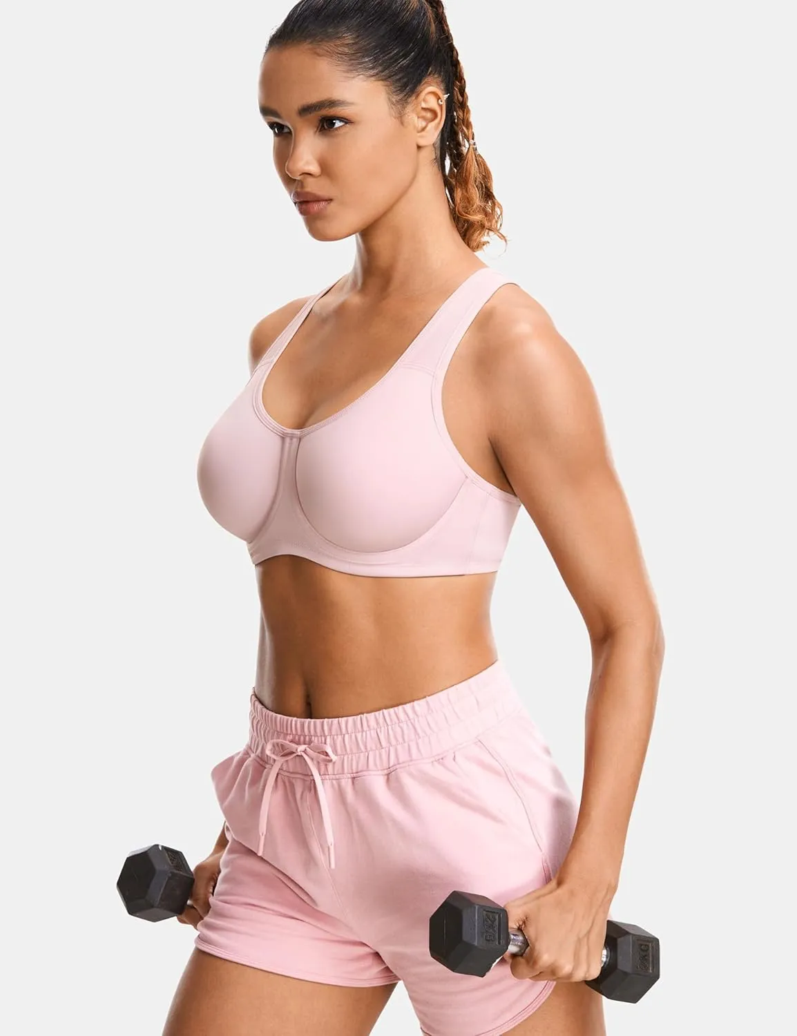 SYROKAN Women's Max Control Underwire Sports Bra High Impact Plus Size with Adjustable Straps Unlined Bra