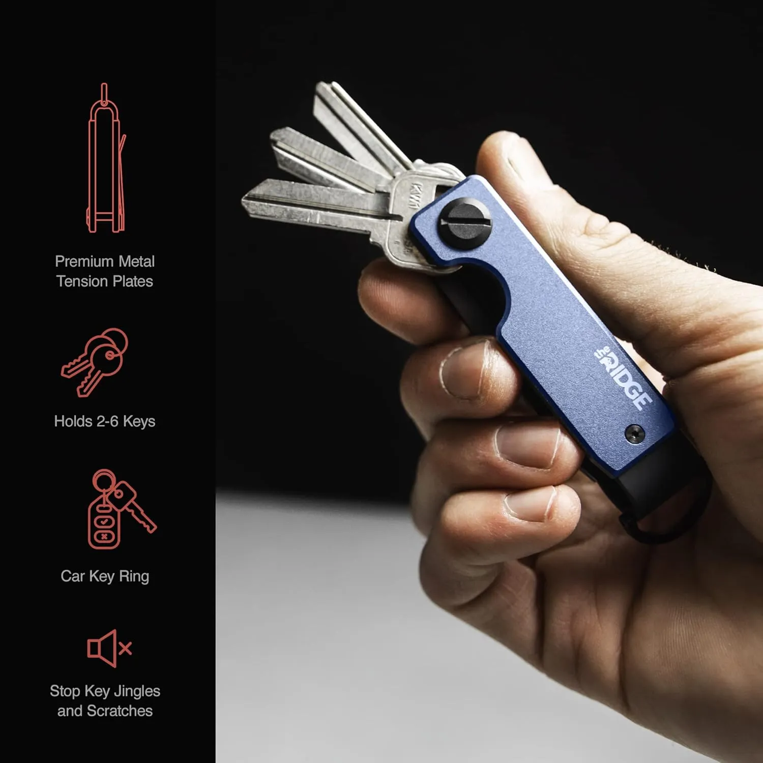 The Ridge Key Organizer - Compact Metallic Key Holder | Minimalist Innovative Keyholder | Smart Keychain Secures 2-6 Keys