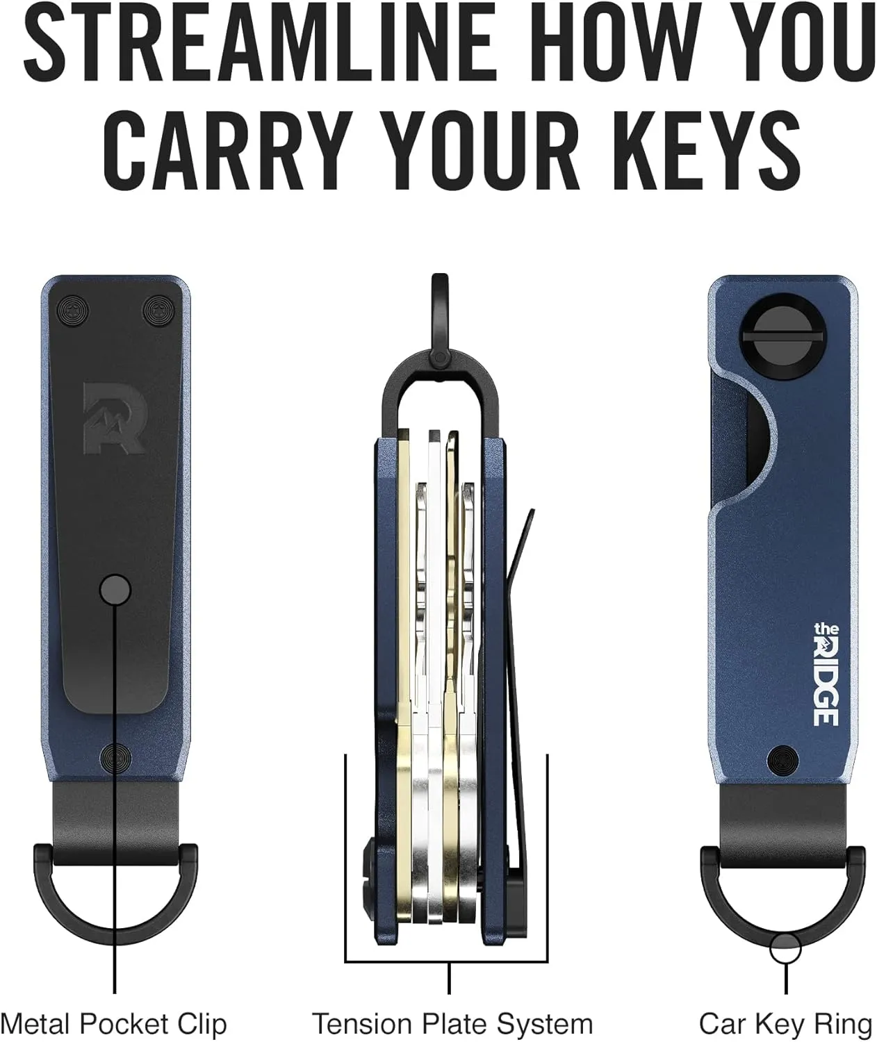 The Ridge Key Organizer - Compact Metallic Key Holder | Minimalist Innovative Keyholder | Smart Keychain Secures 2-6 Keys