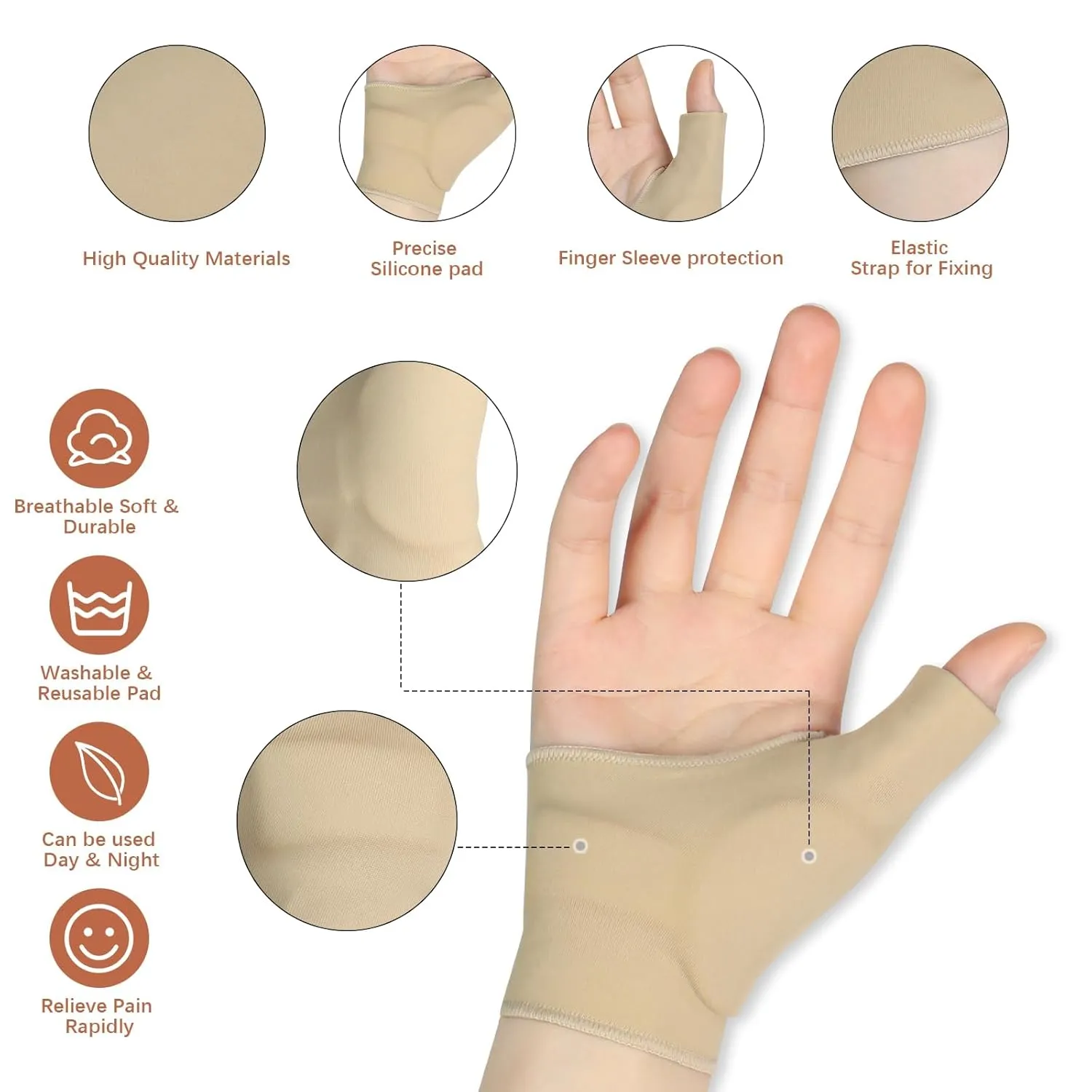 Thumb Wrist Brace Compression Sleeve for Women and Men, Soft Elastic Fabric Thumb Splint Glove Liner for Arthritis Pain Relief Protector Support - Left and Right Hand (Small)