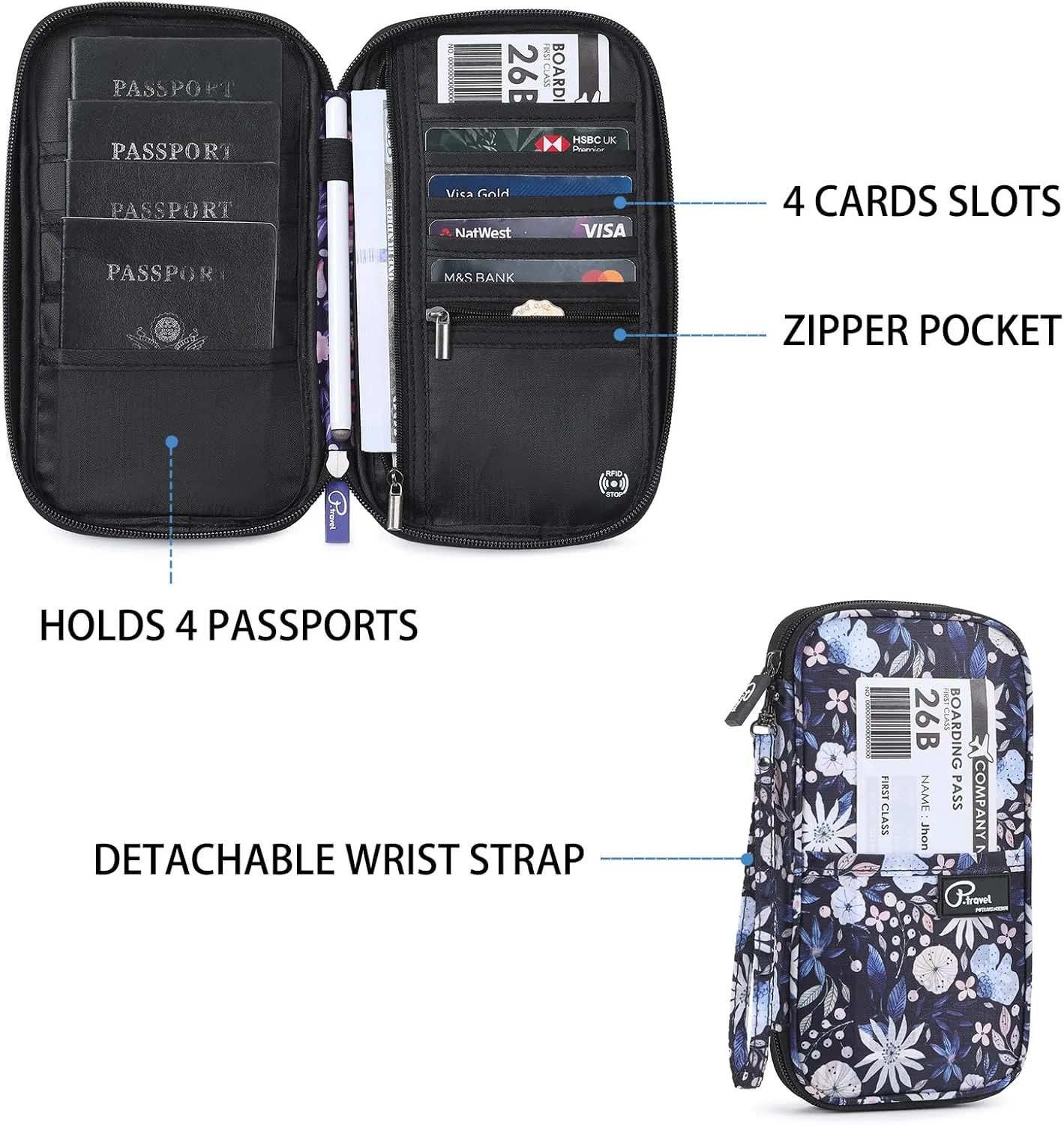 VanFn RFID Travel Passport Wallet, Family Passport Holder, Trip Document Organizer P.Travel Series