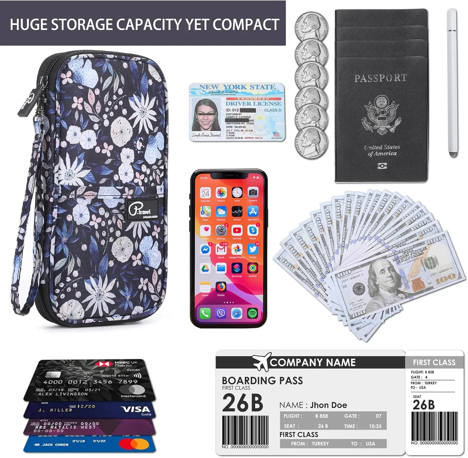 VanFn RFID Travel Passport Wallet, Family Passport Holder, Trip Document Organizer P.Travel Series