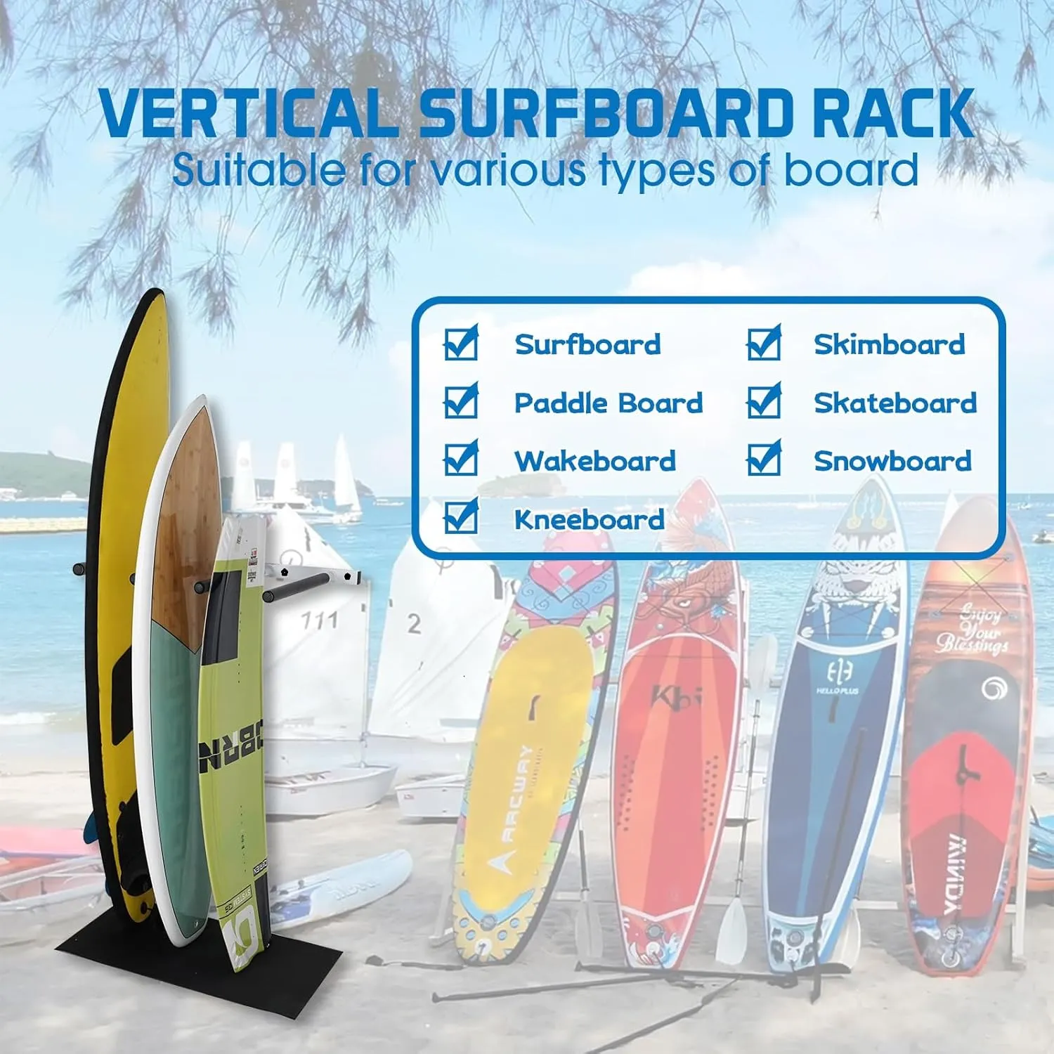Vertical Surfboard Rack for Wall Surfboard/SUP Wall Mount Storage Rack with Rubber Mat for Surf Board, Paddle Board SUP, Wakeboard, Snowboard