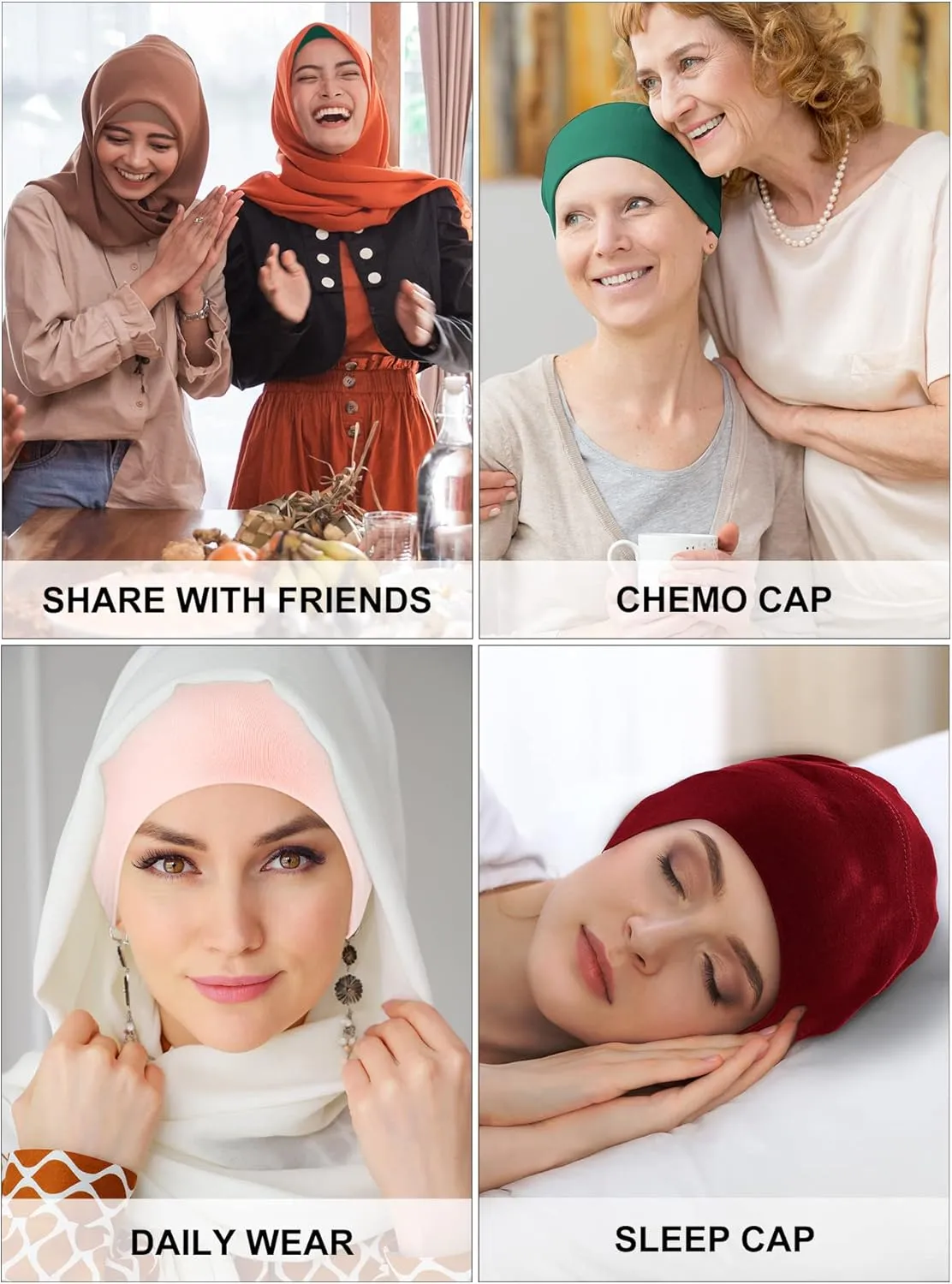 Vicenpal 9 Pcs Underscarf Hijab Cap for Women Muslim Hijab Undercap Hat Islamic Underscarf Cap with Tie