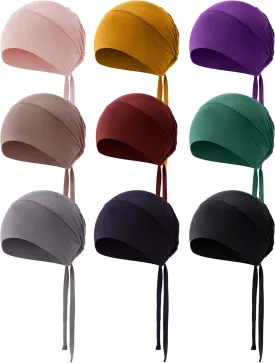 Vicenpal 9 Pcs Underscarf Hijab Cap for Women Muslim Hijab Undercap Hat Islamic Underscarf Cap with Tie