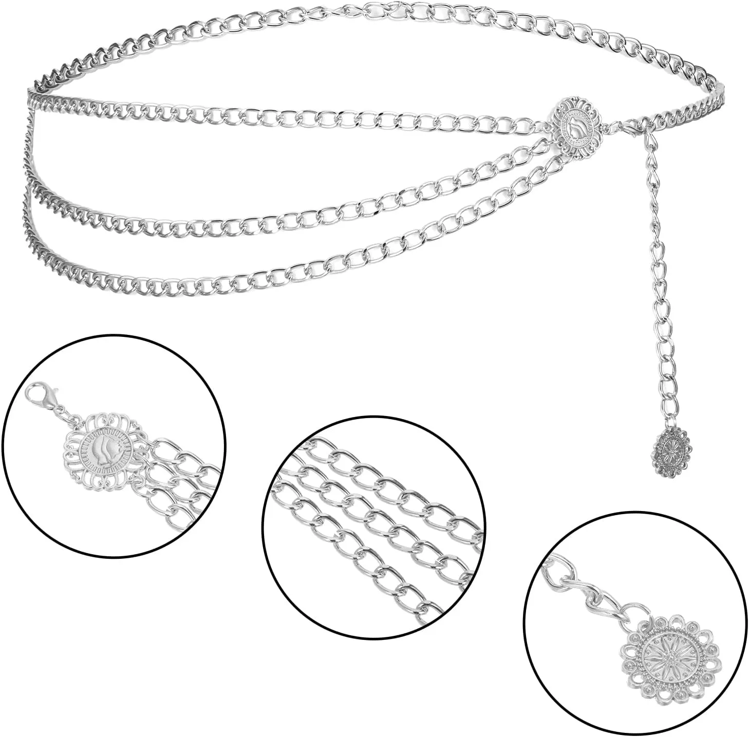 Waist Chain for Women, Adjustable Multilayer Metal Waist Chain Belt Body Link Belts Elegant Jewelry Accessories Body Decorate for Dresses Jeans Trouser