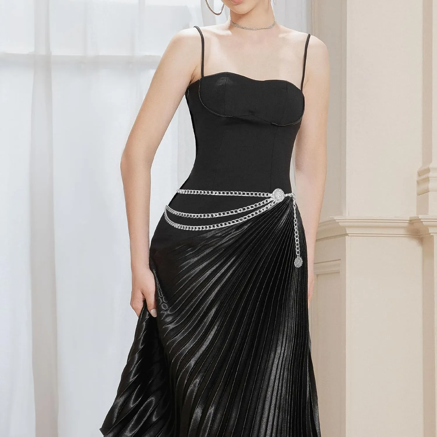 Waist Chain for Women, Adjustable Multilayer Metal Waist Chain Belt Body Link Belts Elegant Jewelry Accessories Body Decorate for Dresses Jeans Trouser