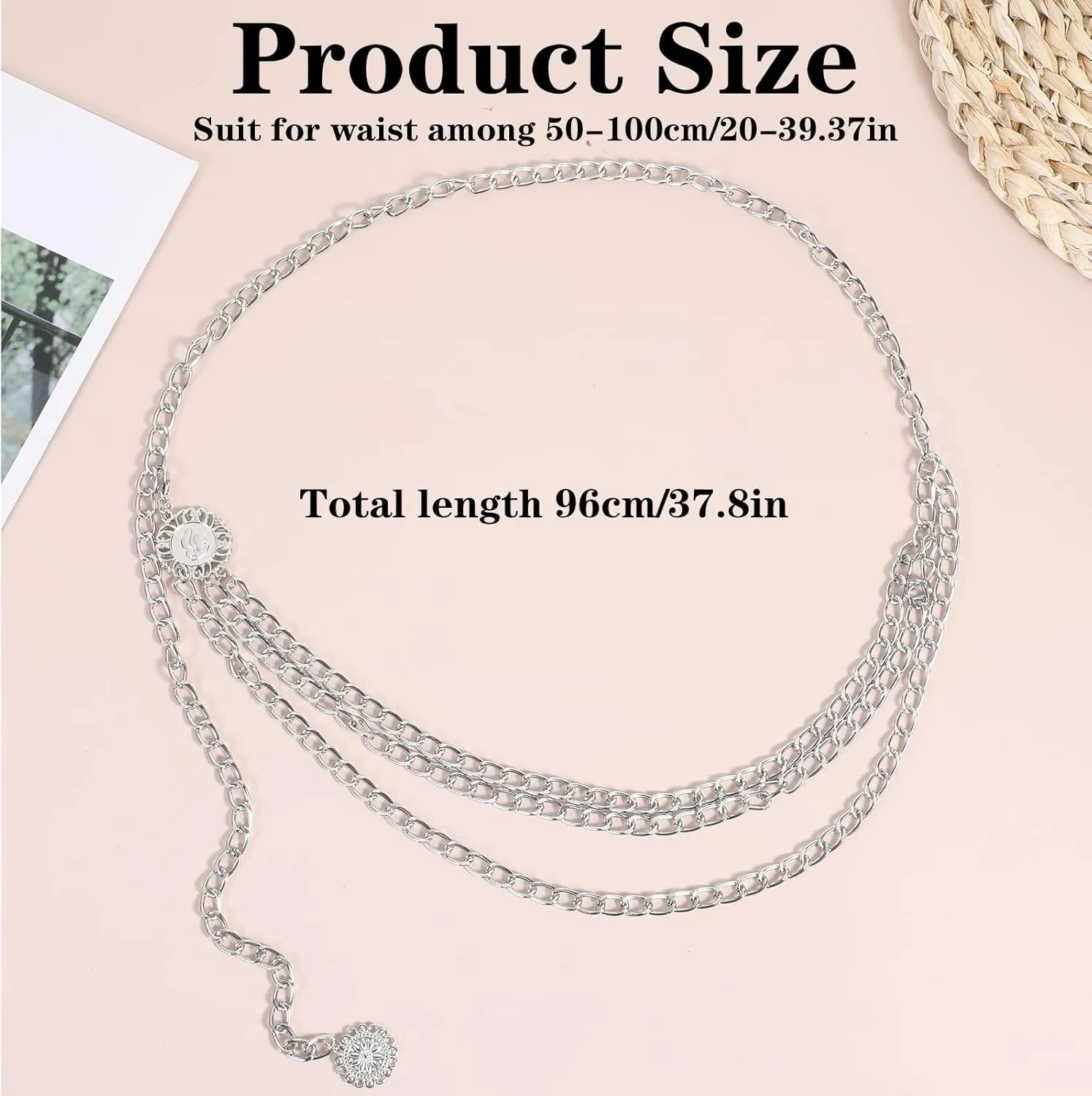 Waist Chain for Women, Adjustable Multilayer Metal Waist Chain Belt Body Link Belts Elegant Jewelry Accessories Body Decorate for Dresses Jeans Trouser