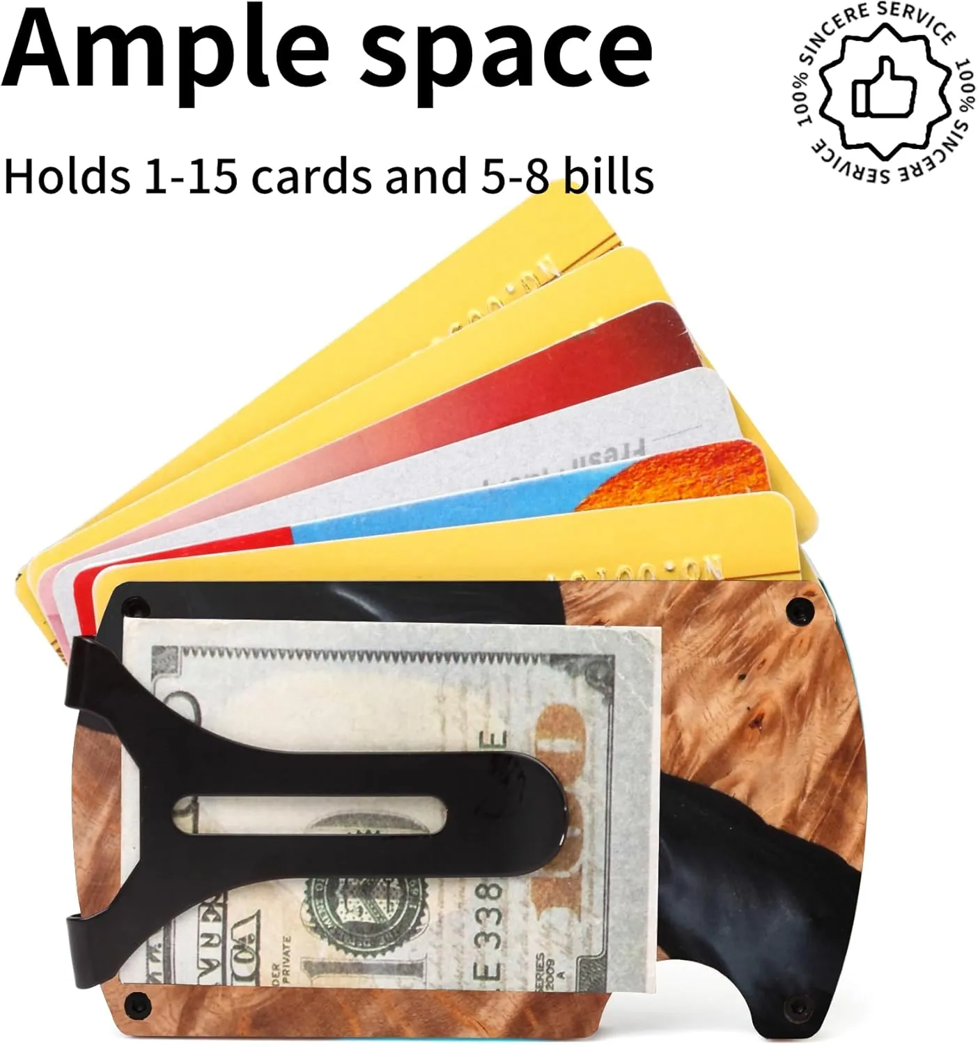 Wallet for Men, Minimalist Slim RFID Blocking Resin Wood Credit Card Holder with Money Clip, Easily Removable Cash&Card Metal Wallet,Resin River,Natuarl Walnut Wood,Unique Pattern,Gift for Men