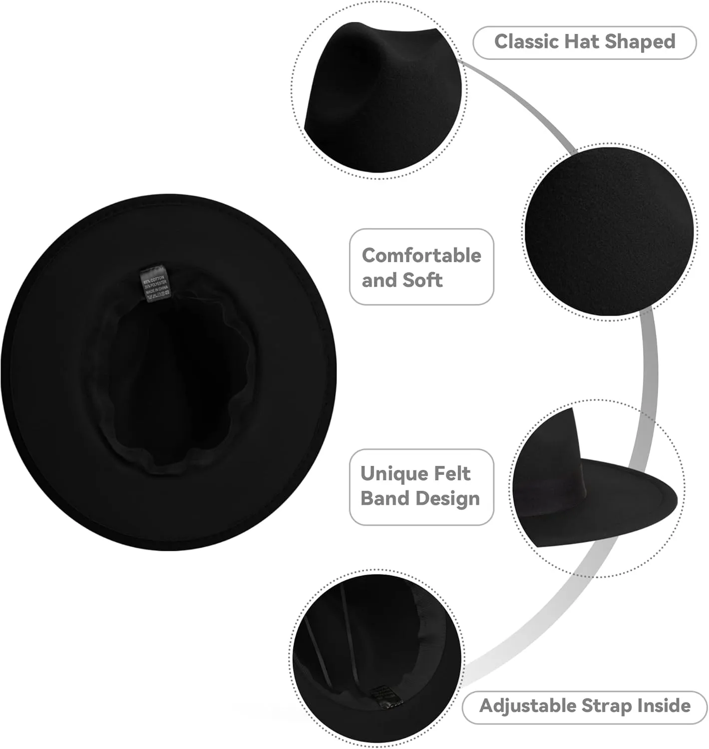Wide Brim Fedora Hats for Women & Men Classic Dress Panama Hat Adjustable Felt Hat with Band