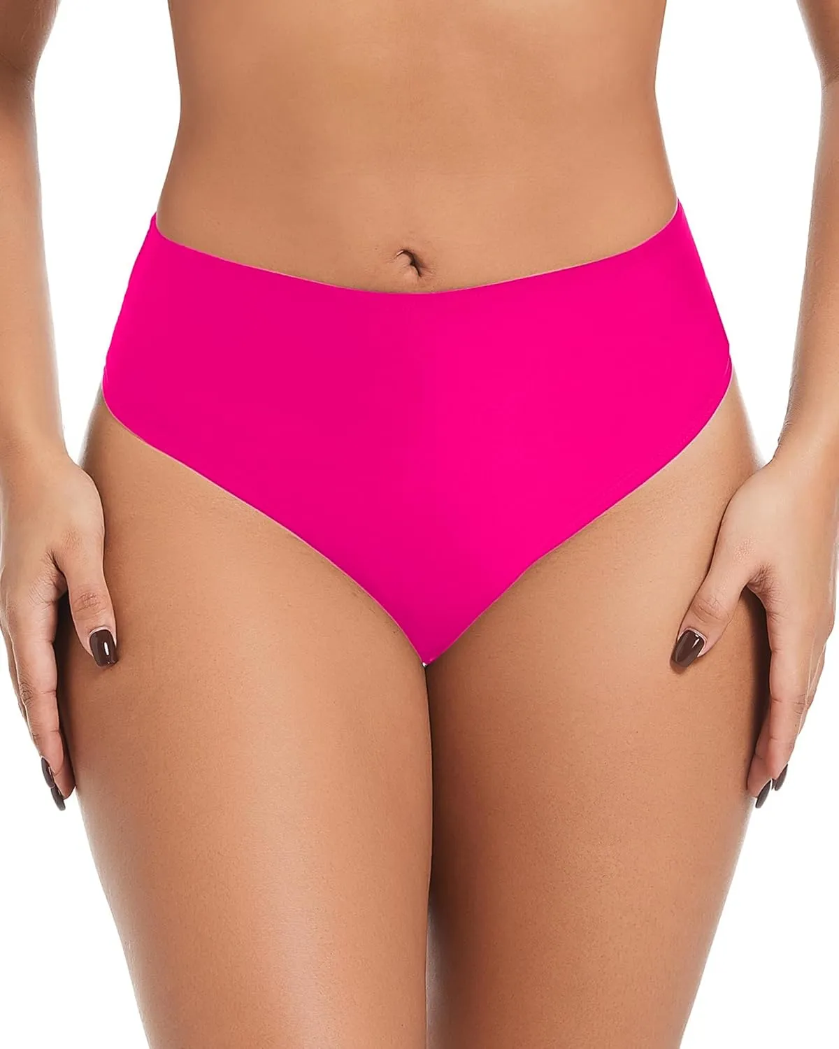 Women's Sexy High Waisted Ruched Back Cheeky Thong Bikini Swimsuit Bathing Suit Bottoms