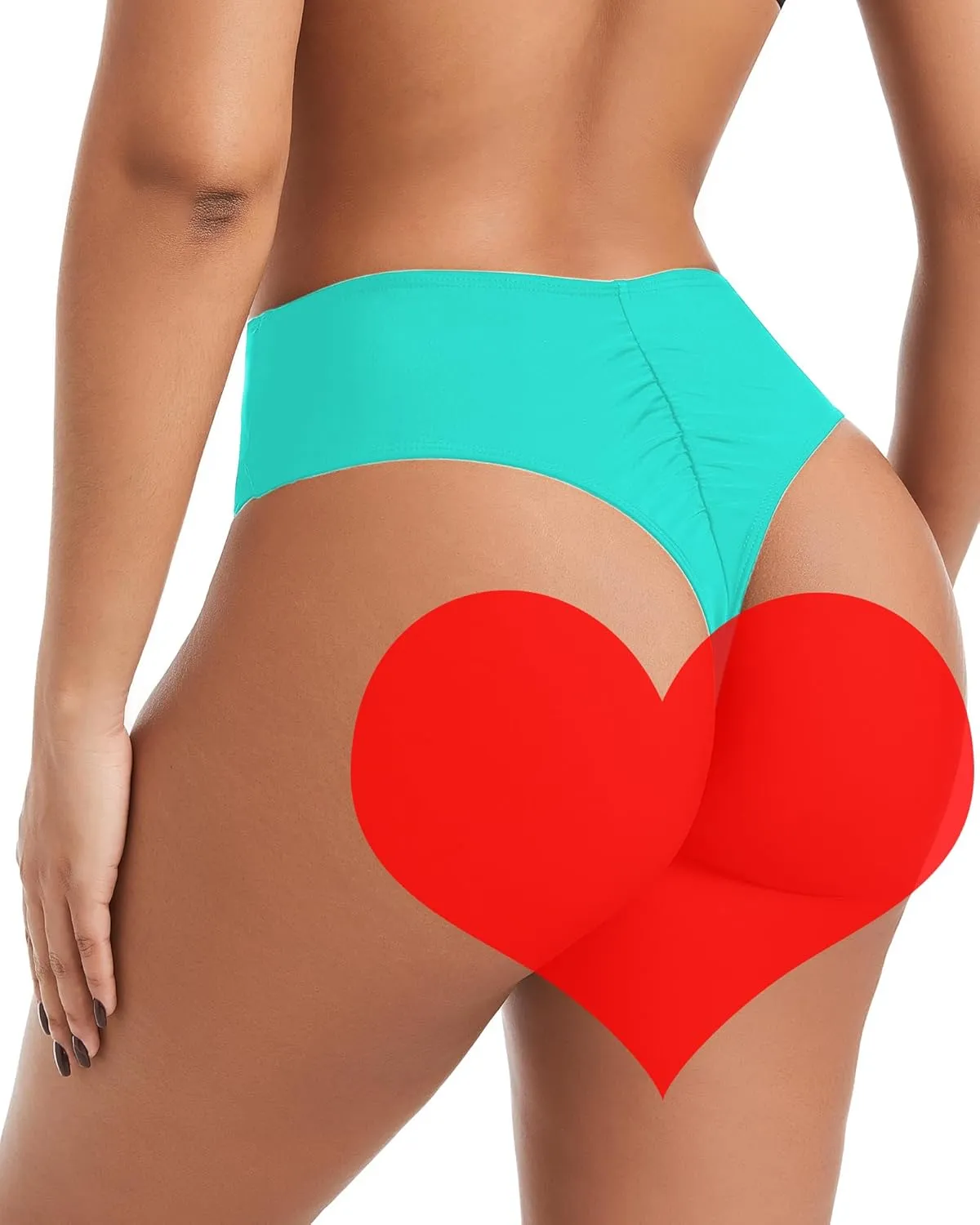 Women's Sexy High Waisted Ruched Back Cheeky Thong Bikini Swimsuit Bathing Suit Bottoms