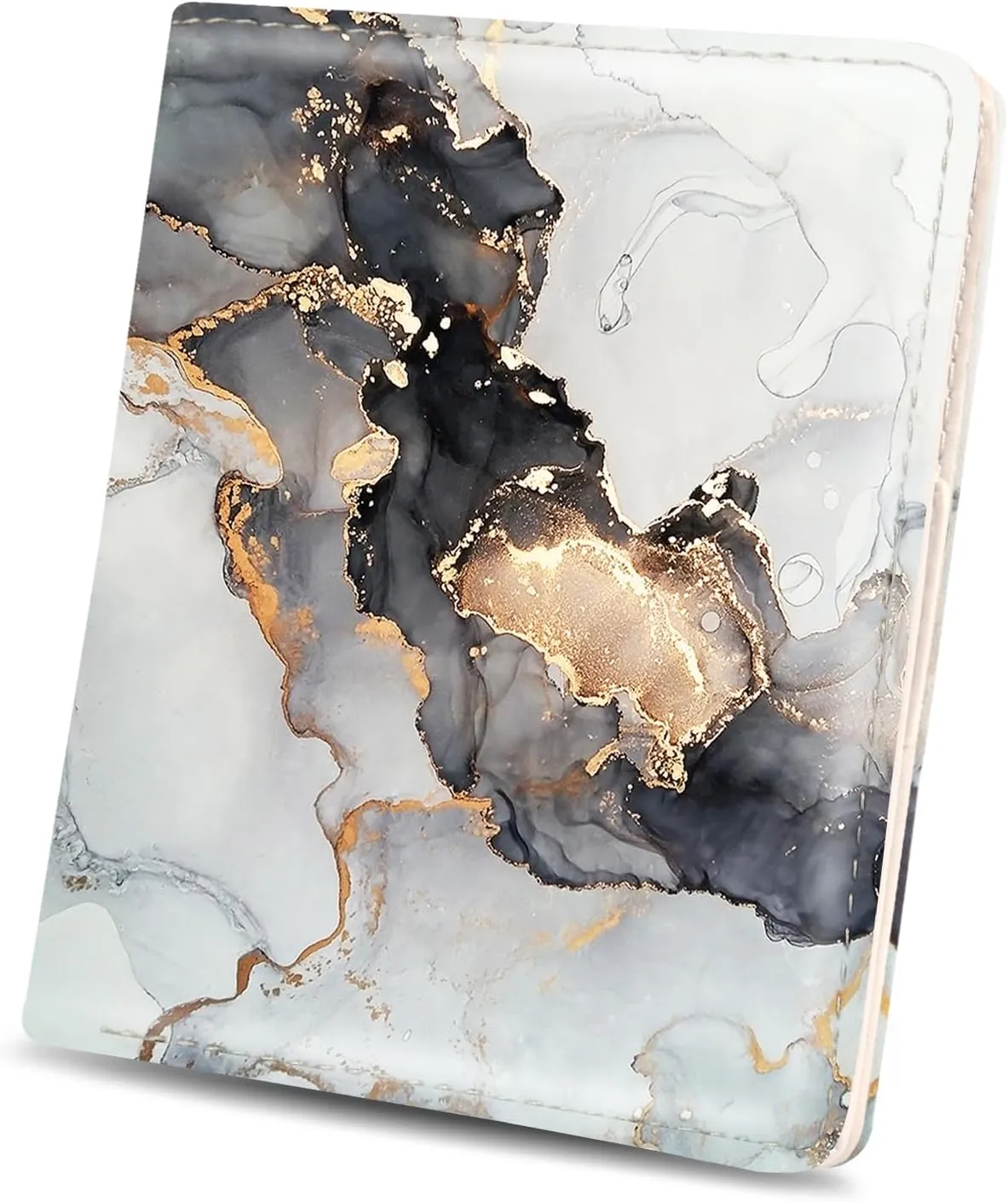 Womens Wallet, RFID Small Card Wallets for Women, Slim Thin Bifold Leather Credit Card Holder Wallet, Cute Compact Wallet Ladies Mini Purse with Zipper Coin Pocket & ID Window(Black Gold Marble)