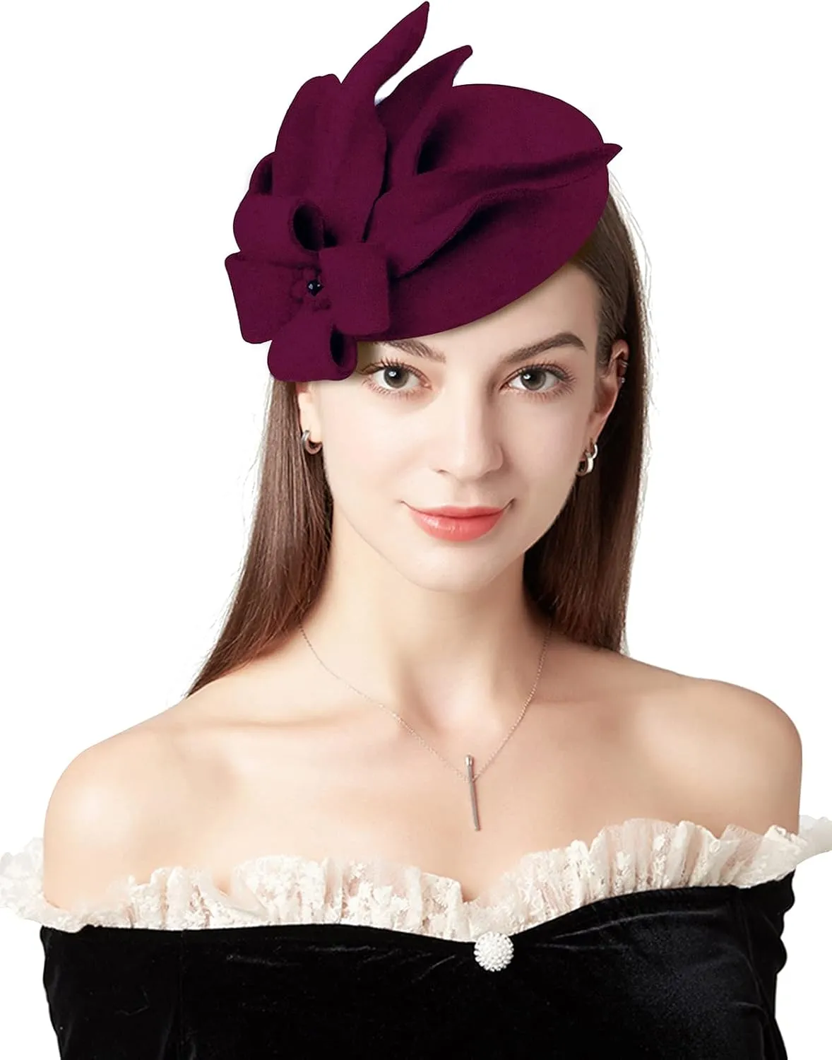 Wool Fascinator Pillbox Hat Winter British Wool Felt Hat for Women Wedding Church Hat Flower Fedoras