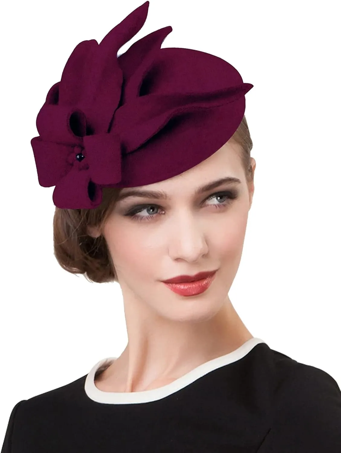Wool Fascinator Pillbox Hat Winter British Wool Felt Hat for Women Wedding Church Hat Flower Fedoras